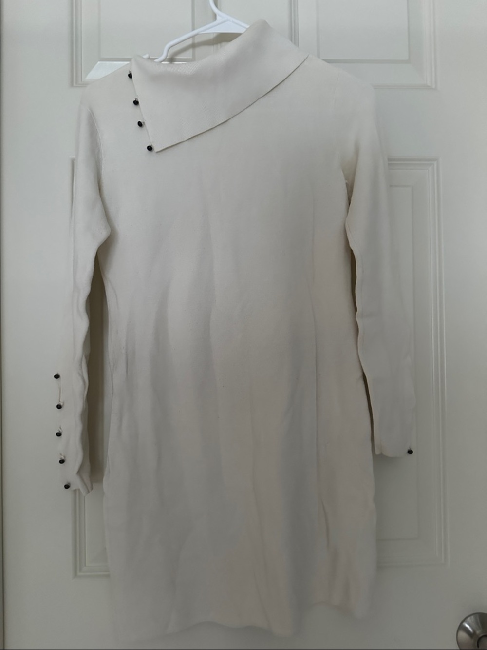 Club Monaco Cream Sweater Dress with Whimsical Button Detail